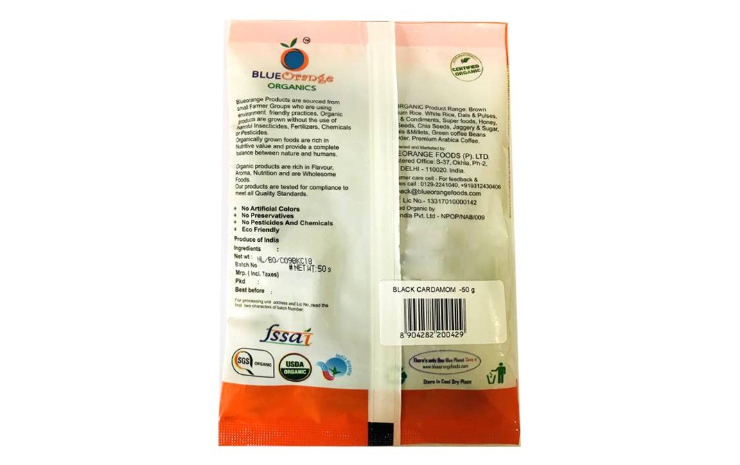 Blue Orange Organics Black Cardamom    Pack  50 grams